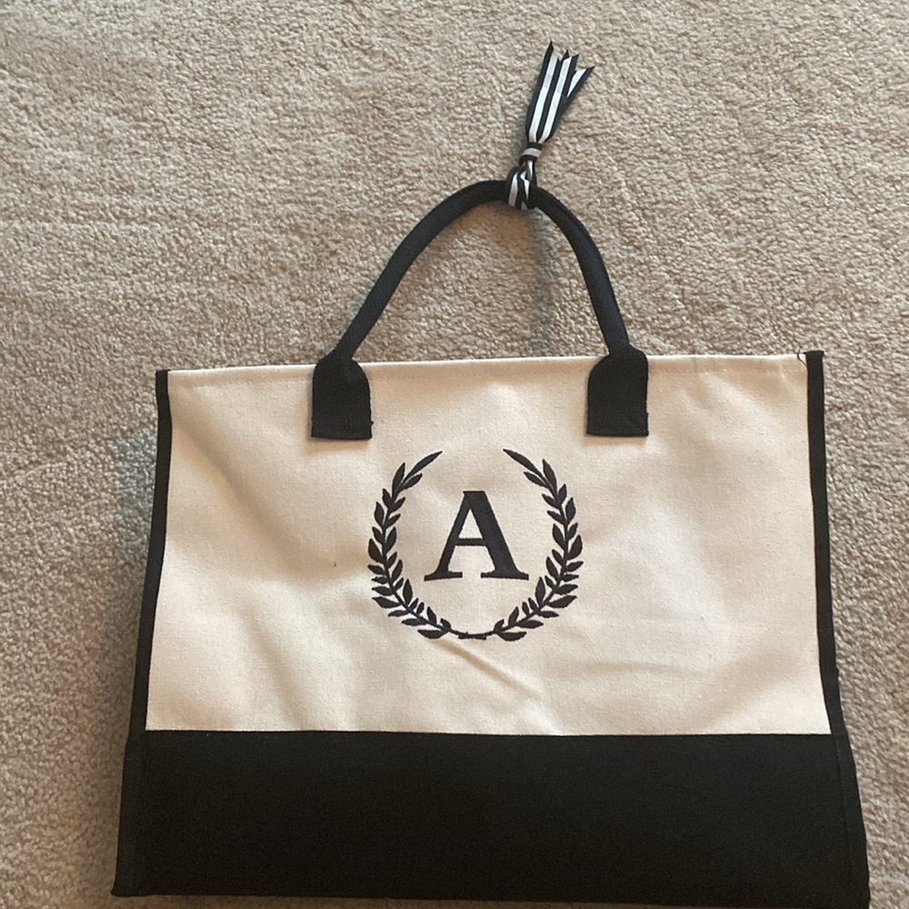NWOT Canvas black and cream A tote bag and makeup bag